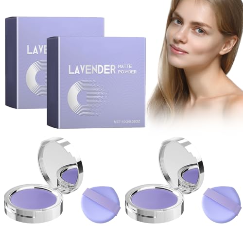Polvo Mate De Lavanda, Polvo Compacto Con Borla De Polvos, Polvo Fijador De Maquillaje Facial Con Control De Aceite Para Un Acabado Mate Impecable De Larga Duración, 2 Piezas