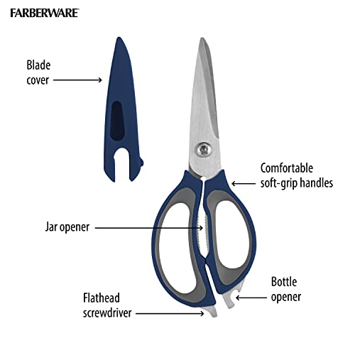 Farberware 4-in-1 Kitchen Scissors with Sheath, Navy and Grey - image 5