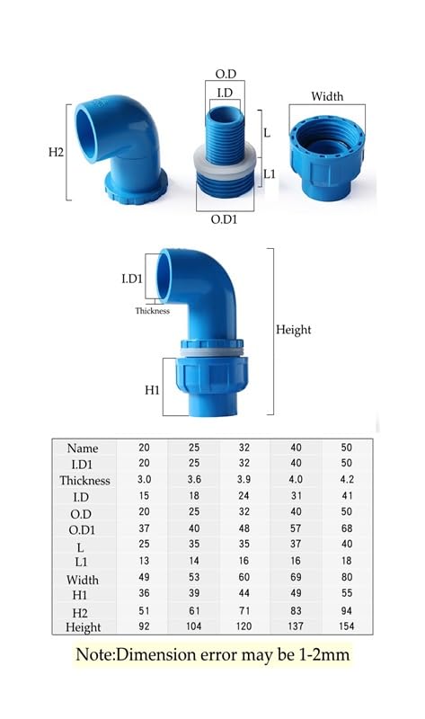3 uds 20/25/32/40/50mm ajustable PVC tanque de agua codo conector Stronge drenaje accesorios juntas acuario suministros pecera conector(Blue,40mm)