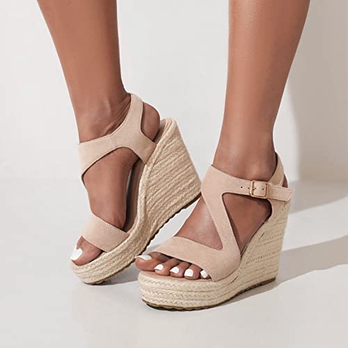 Image of Women's Wedge Sandals, Espadrille Platform Summer Sandals, Wedge Ankle Strap Open Toe Sandals