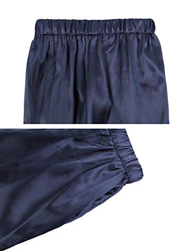 Hawiton Kids Satin Pajamas Set Toddler Girl PJS Long Sleeve Button Satin Loungewear Sleepwear Set with Pocket Dark Blue