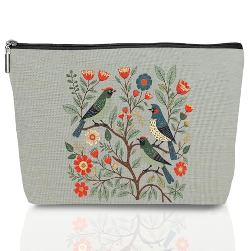 Nature Garden Bird Lovers Gift Makeup Bag Cottagecore Flower Gardening Gifts Cosmetic Bag for Women Girls Animal Lovers Coworker Bestie Daughter Birthday Graduation Appreciation Anniversary Christmas