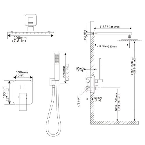 Heable Matte Black Shower System Brass Bathroom Luxury Rain Mixer Shower Combo Set Wall Mounted Rainfall Shower Head System Shower Faucet Rough-In Valve Body And Trim Included #TOP6