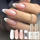 Born Pretty French Nagelstempel Set - Nagel Stempel mit 2 Stück Weiß und Jelly Nude UV Nagellack für French Manicure DIY-Kunstsalon