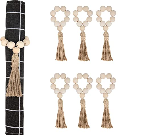 Yeeman Wood Beads Napkin Rings Natural Wooden Beads Napkin Holders With Tassels Elastic Wooden Napkin Buckles For Christmas Farmhouse Wedding Home Decor Table Decoration (6) #TOP6