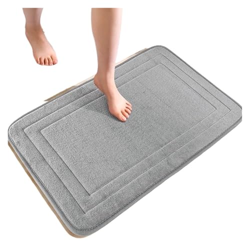 ROEUIPG Tapis de Salle Bain en Mousse à mémoire Forme, Tapis Relief avec pavés, antidérapants, Douche Absorption Rapide l'eau(Grey,40CMx60CM)