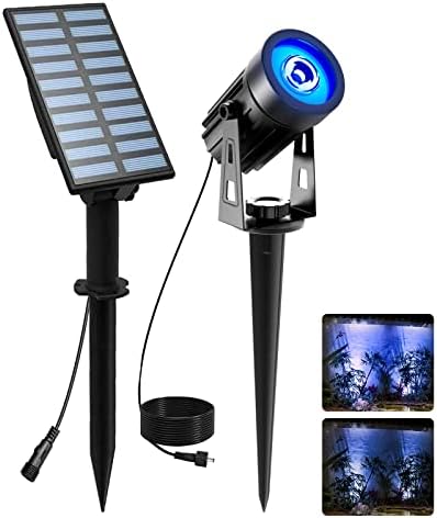 T-SUNUS Halloween Solar Spot Lights Blue Metal Outdoor Spotlights with 9.8ft Cable, IP65 Waterproof, Separated Panel for Yard Driveway Pathway Pool Christmas Tree Patio Landscaping Wall Flag Trees