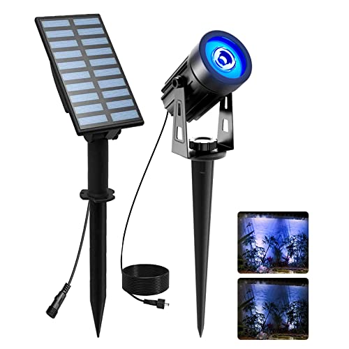 T-SUNUS Halloween Solar Spot Lights Blue Metal Outdoor Spotlights with 9.8ft Cable, IP65 Waterproof, Separated Panel for Yard Driveway Pathway Pool Christmas Tree Patio Landscaping Wall Flag Trees