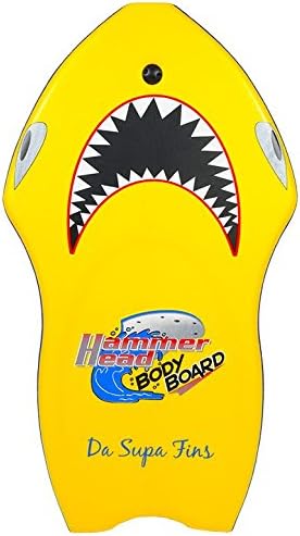 Hammerhead Bodyboard with Deluxe Leash & Stability Stringer - Shark Board (Yellow, 41.5")