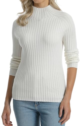QUALFORT Women's 100% Cotton Mock Neck Sweater Lightweight Long Sleeve Soft Knit Pullover Tops2