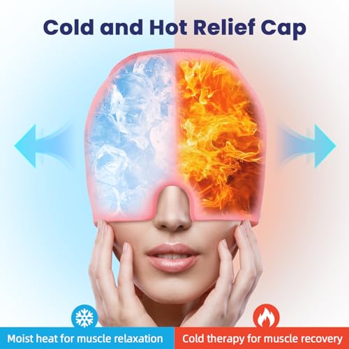 Image of Migraine Headache Relief Cap Head Ice Pack Wrap Cold Cap Hat for Migraines Headache Tension Stress Hangover Cap Ice Beanie Cooling Gel Pink
