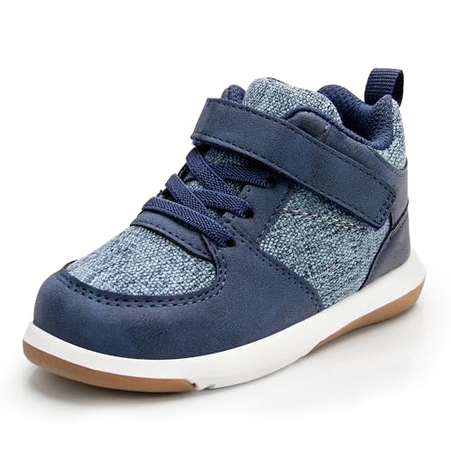 SKYWHEEL Boys High Top Shoes Size 11 Stain Resistant No-Slip Navy Work Boots Toddler Sneakers Adjustable Strap Thickened Cotton Lining