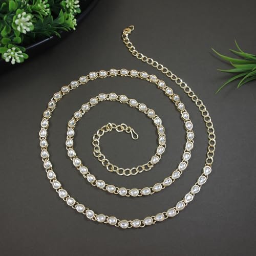 Image of I Jewels 18K Gold Plated Traditional Ethnic Round Kundan Studded Adjustable Kamarband /Belly Chain /Kandora /Wait Belt For Women (B020)