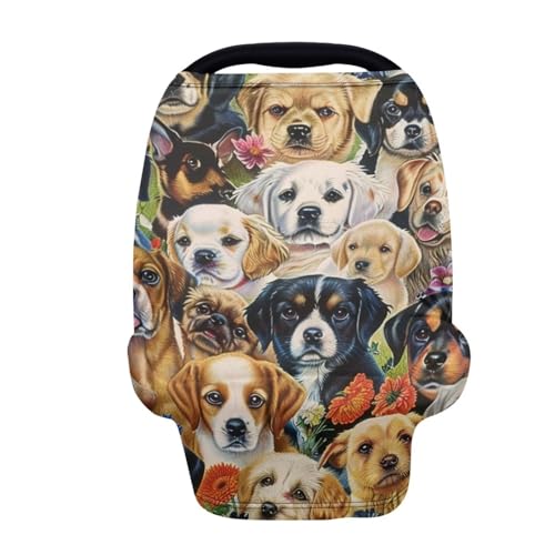 Image of Youngerbaby Dog Baby Car Seat Covers Nursing Cover Breastfeeding Soft Infant Carseat Canopy,Stretchy Breathable Cover for Stroller High Chair Shopping Cart Canopies