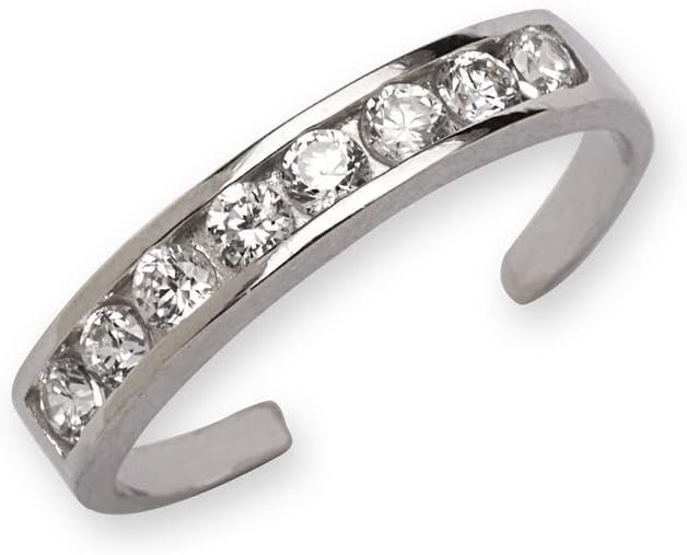 JewelryWeb Solid 10K Gold Adjustable Channel-Set Cubic Zirconia Toe Ring -3mm x15mm, Toe Rings for Women Gold, Beach Jewelry, Non Tarnish Toe Ring, Foot Jewelry