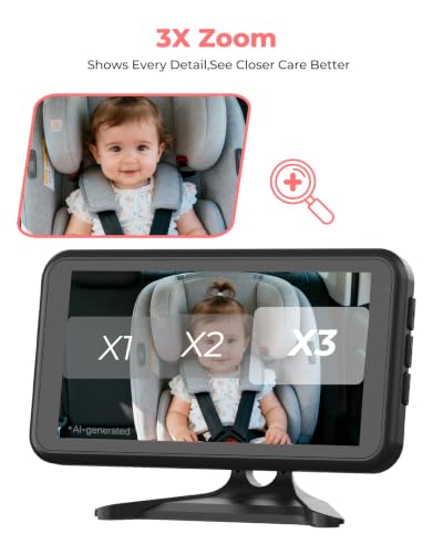 Image of LUCKVIEW Baby Car Camera 3X Zoom Monitor | 1080P Display & Auto IR Night Vision, Rear-Facing View Mirror, 5.2 inch Easy Install for Parents & Pet Owners BM2A(Red)