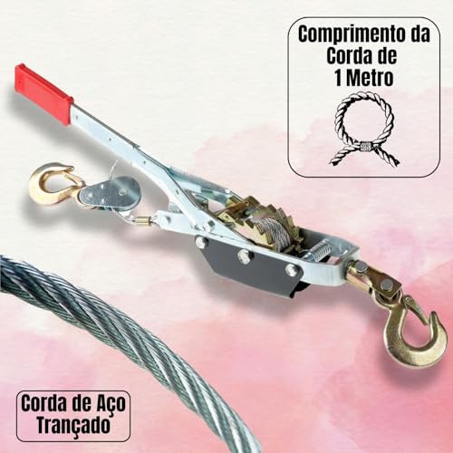 Guincho Mecânico Tirfor 2Ton Catraca Manual Talha pra Carga Espia Tração Levantamento Puxar Esticar