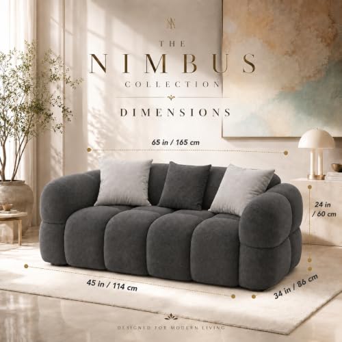 Image of FURNY Luxury Nimbus 2 Seater Bubble Cloud Sofa Set for Living Room | Boston Fabric Upholstered | Modern Cushioned Comfortable Couch for Home Office & Drawing Room | Ash Grey