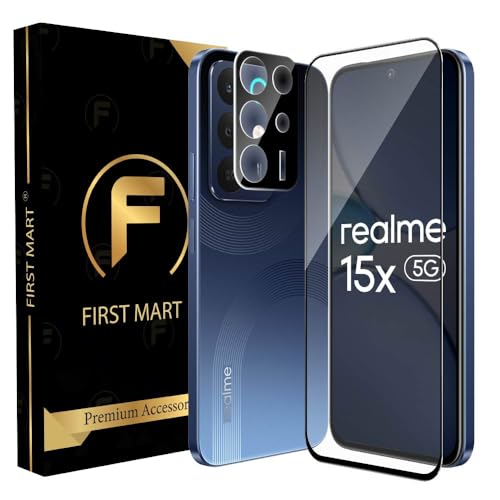 Image of FIRST MART Tempered Glass for Realme 15x with Black Camera Lens Protector & Installation Kit | HD Black, Edge-to-Edge, Scratch Resistant, Case-Friendly | Pack of 1