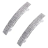 Meisuitd Crystal Hair Barrette 2 Pcs Sparkly Rhinestone Hair Clip French Design Bridal Fashion Gorgeous Bling Rhinestone Hair Clips Ponytail Holder Side Clips 2.55 inch
