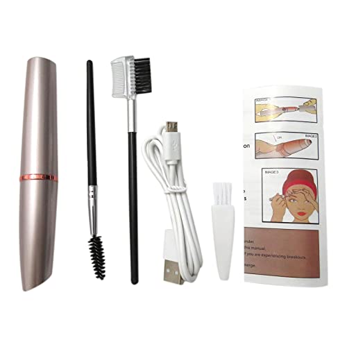 Female Rechargeable Eyebrow Trimmer, Portable Eyebrow Razor for Facial Hair, Built-in Soft LED Light and Sharp Stainless Steel Blade, with Two Extra Eyebrow Brushes (Rose Gold)