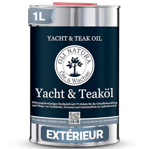 OLI-NATURA Huile de bois Yacht & Teck - Huiles pour l'intérieur et l'extérieur - Avec protection UV, intempéries et grisaillement - 1 litre, Teck