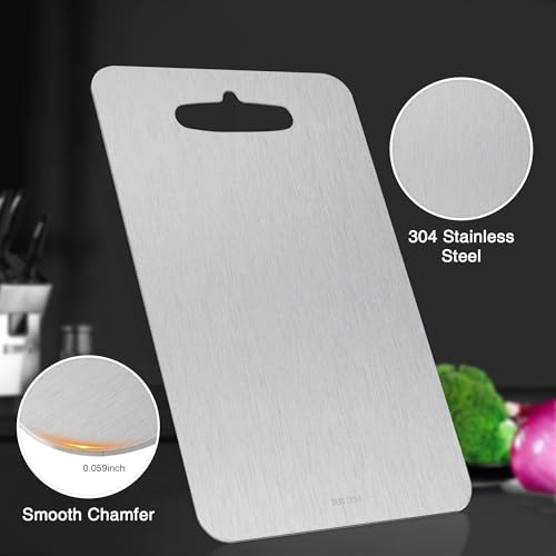 Tabla de Cortar SOSMAR de Acero Inoxidable 304, Doble Cara, Resistente y Higiénica para Cocina (7.87 x 11.42 pulgadas) miniatura 3