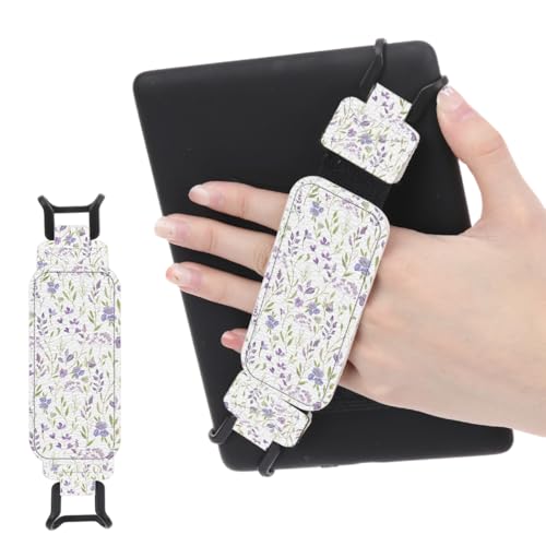 Koazava Secure Hand Strap for 6-7.5" Kindle and Tablets, Versatile Lightweight Faux Leather E-Book Grip Holder, Heavy-Duty E-Book Accessories for Reading Lover Gift (Purple Flowers)