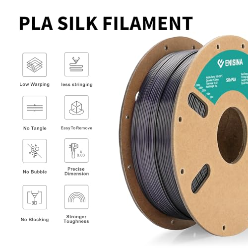 Image of Silk PLA Filament 1.75mm, ENISINA Silk Shiny Filament Clog-Free for 3D Printer -Dimensional Accuracy + /- 0.03mm,1kg / 2.20lb(Gold&Purple&Black)