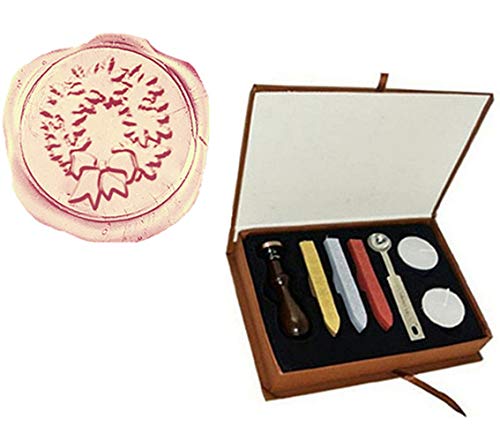 MNYR Christmas Wreath Decorative Wax Seal Sealing Stamp Sticks Spoon Candle Gift Box Set Embellishment Holidays Invitation, Cards, Snail Mails, Gift Wrapping, Wine Packages, Great Gift Idea Seal Stamp