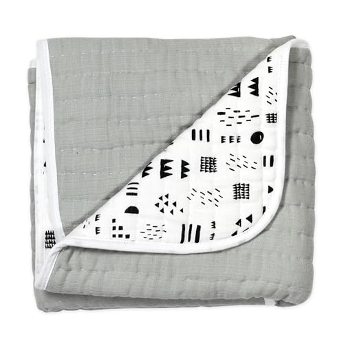 Image of HonestBaby Hand-Quilted Baby Blanket Reversible 100% Organic Cotton for Infant Boys, Girls, Pattern Play, One Size