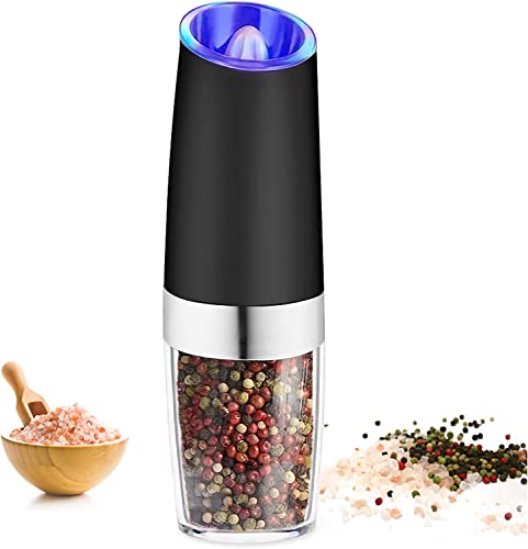 Avnicud Electric Pepper Grinder, Automatic Pepper Mill, Electric Spice Grinder, Battery-Operated With Adjustable Coarseness, Led Light, One Hand Operated (Black 1Pack) #TOP23