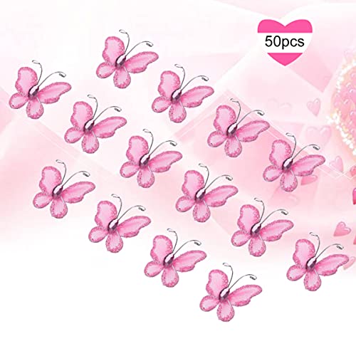 TOYANDONA 50Pcs Pink Mesh Wire Glitter Butterflies 1.18In Wedding Decorations Diy Craft Embellishments for Invitations and Party Favors - Image 3