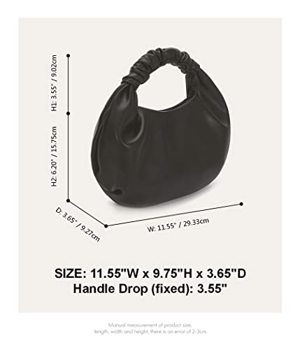 Pettata Chic Top Handle Bag For Women Small Ruched Hobo Handbag Black Soft Faux Leather Tote Bags Purse #TOP3