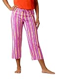 HUE Women's Printed Knit Capri Pajama Sleep Pant, Rosebud-Tie Dye Trail Stripe, Medium