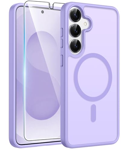 Image of FNTCASE for Samsung Galaxy S25 Plus Case: Samsung Galaxy S24 Plus Phone Case [Fit with Magsafe] Translucent Matte Case [Screen Protector] Military Grade Shockproof Protective Phone Cover-Light Purple