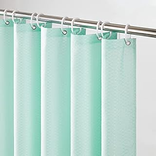 Furlinic Shower Curtain Waffle Green Mould Proof Resistantand Waterproof Washable Weighted Polyester Fabric Bath Curtains with Hooks 36x71 Inch.