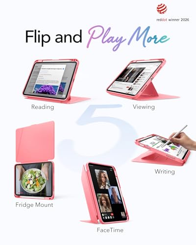 Image of ESR for iPad A16 Case, iPad 11th /10th Generation Case (2025 /2022) 11 Inch /10.9 Inch, Vertical Stand Cover with Pencil Holder, Ultra-Stable Magnetic Cover, Multi Stand Angles, Flip Series, Red