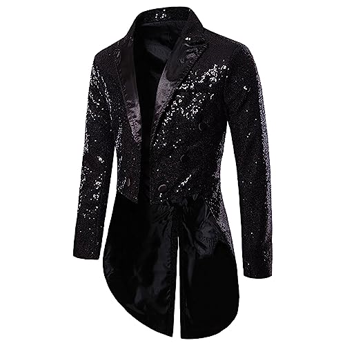 Men's Sequin Tuxedo Tailcoat Dinner Party Long Blazer Wedding Prom Swallowtail Suit Jacket Slim Fit Tux Dress Coat for Men2