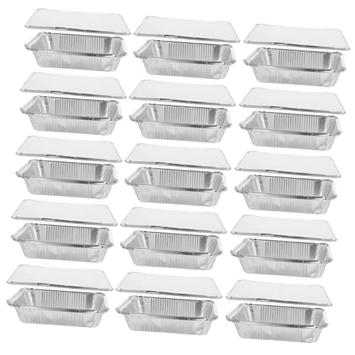 POPETPOP 25 Piezas Bandejas de Aluminio con Tapa Resistente para Hornear Asar y Barbacoa Uso Desechable para Camping y Comida para Llevar