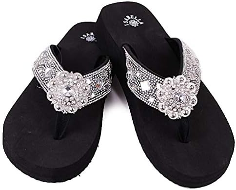 Isabella Premium Western Rhinestone Large Sun Floral Concho Blingbling Flip Flops S101 (Small Size 6-6.5)