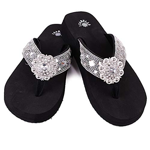 Isabella Premium Western Rhinestone Large Sun Floral Concho Blingbling Flip Flops S101 (Small Size 6-6.5) #TOP29