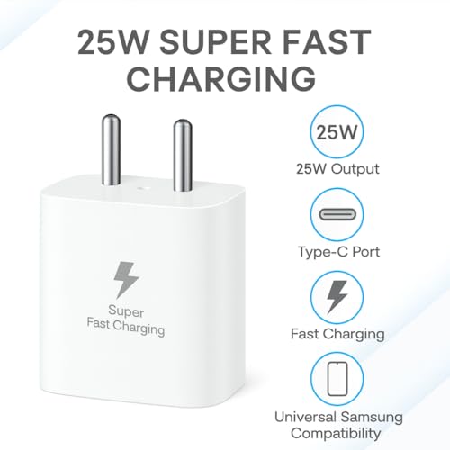 Image of 25W Charger for Samsung Galaxy S24 fe with Type-C to C Cable | Super Fast Charging PD Adapter for Galaxy S26 /S25 Ultra, S24 FE, M17e /A36 /A16, M15 /M17 /M55 5G, F17 /F70e /Z Fold & S /A /M /F /Z Series Phones