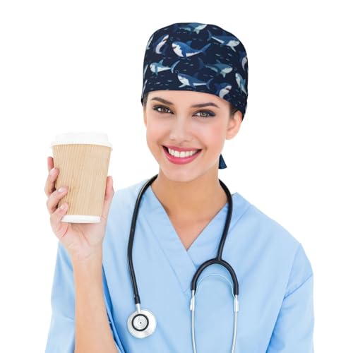 Image of Working Cap Scrub Cap with Sweatband Adjustable Unisex Tie Back Hat for Cleaning Farm Nursing