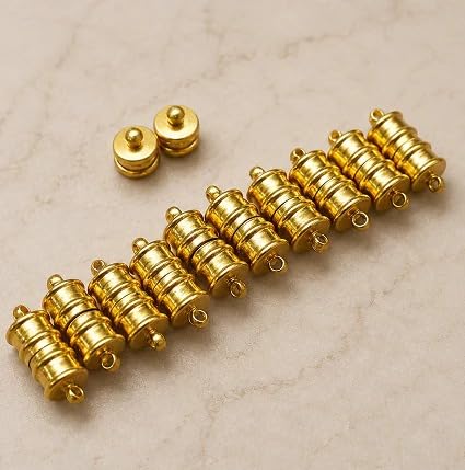Image of Beadsnfashion 10 Pcs Tube Magnetic Clasp - 18x6mm, Golden Finish | Premium Magnetic Clasp for Jewellery Making, Bracelets & Necklaces | Essential Jewelry Findings Kit