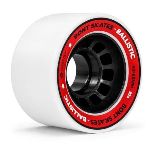 Bont Ballistic Roller Skate Wheels with Bearings, Indoor Outdoor Quad, 60x40mm 92A, Pack of 8, White
