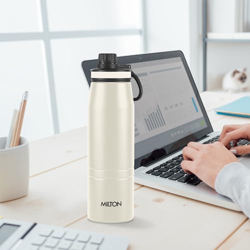 Image of Milton Sparkle 900 Thermosteel Water Bottle with Easy Sip Cap and Handle, 920 ml, Vacuum Insulated Stainless Steel, Hot and Cold, On The Go Bottle for Office College, Ivory
