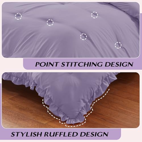 Image of HARBOREST Twin Comforter Set Lavender - Ruffle Comforter for Twin Size Bed, Fluffy Twin Size Comforter Set for All Seasons, 2 Pieces Shabby Chic Bedding Comforter Sets(1 Comforter & 1 Pillow Sham)