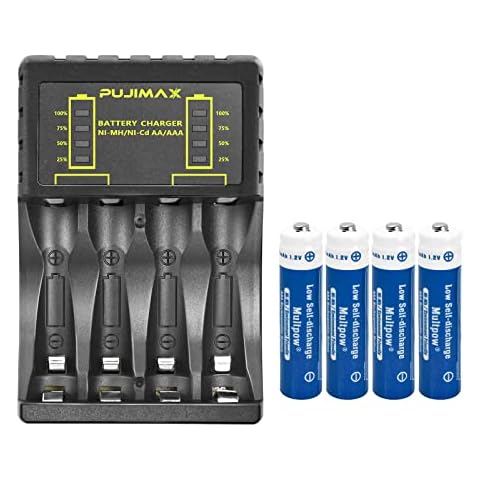 Battery Charger, 4 Slot Universal Battery Charger, AA AAA Charger for NI-MH NI-CD AA AAA Batteries, USB Type C Input Quick Charger (with 4AAA Battery) Cover