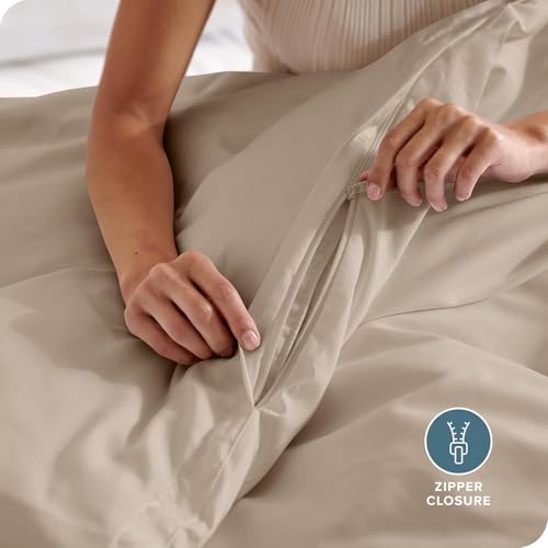 Image of Viewstar Premium Cotton Duvet Cover, King Size 91x101 Inches, 300 Thread Count, Ultra-Soft, Wrinkle-Free, Cotton-Quilt /Comforter Zipper Cover (Beige)